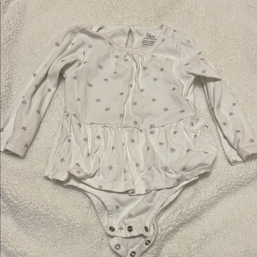 Carter's White Long-Sleeve Baby One-Piece with Silver Snowflake Accents